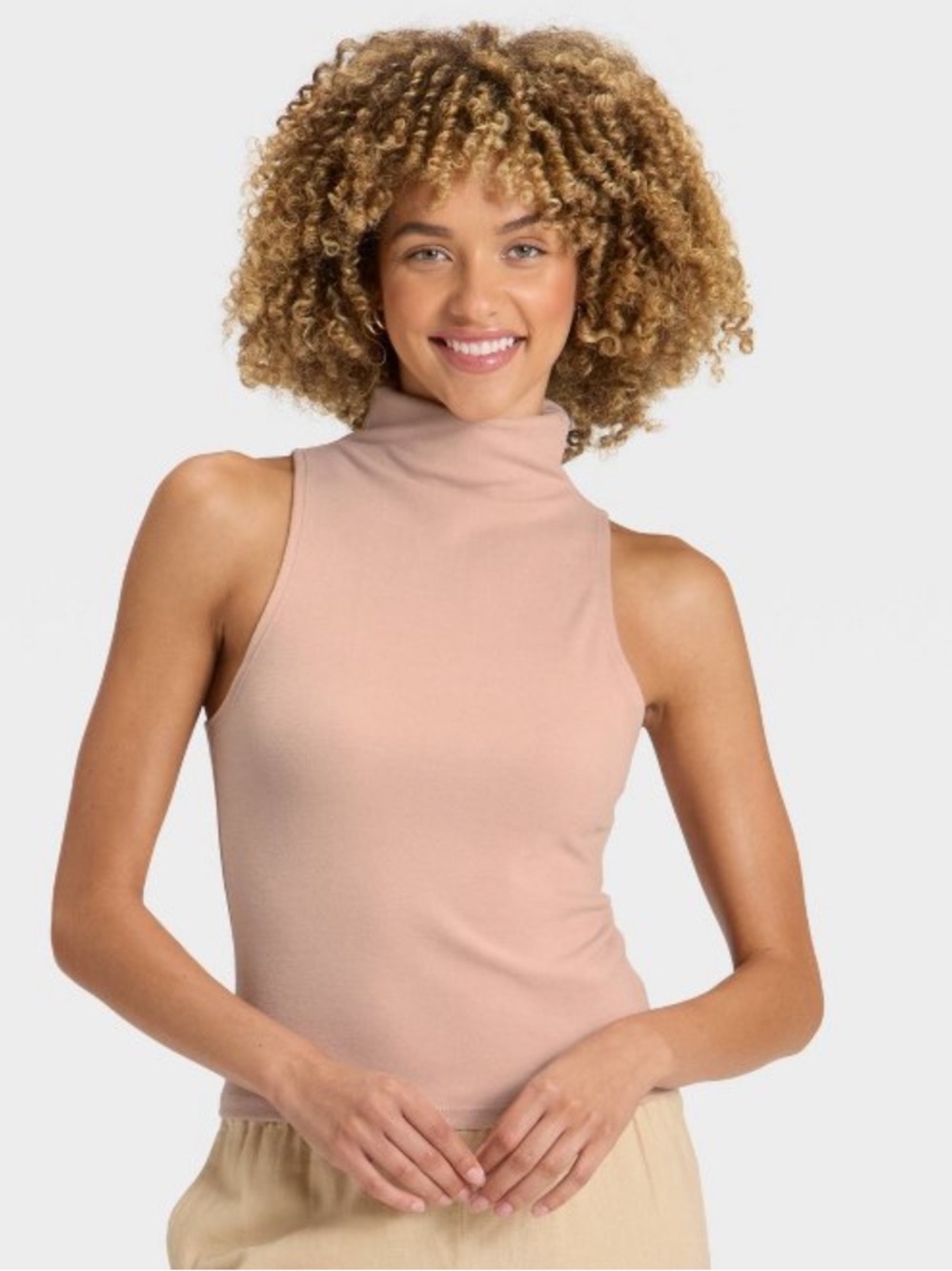 Women's Brushed Microfleece Mock Turtleneck Tank Top A New Day Pink NWT L